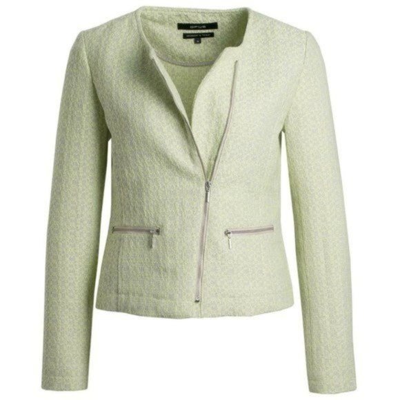 OPUS Size 40 Chartreuse Green Gray Tweed Jale SP Zip Front Moto Jacket Blazer - Picture 12 of 12